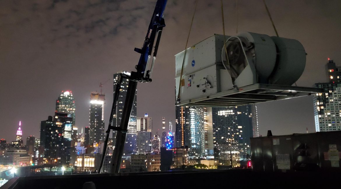 Thermal remediation equipment being moved in New York City.