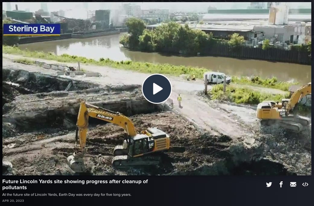 Futuro local Lincoln Yards mostrando o progresso após a limpeza de poluentes por TRS