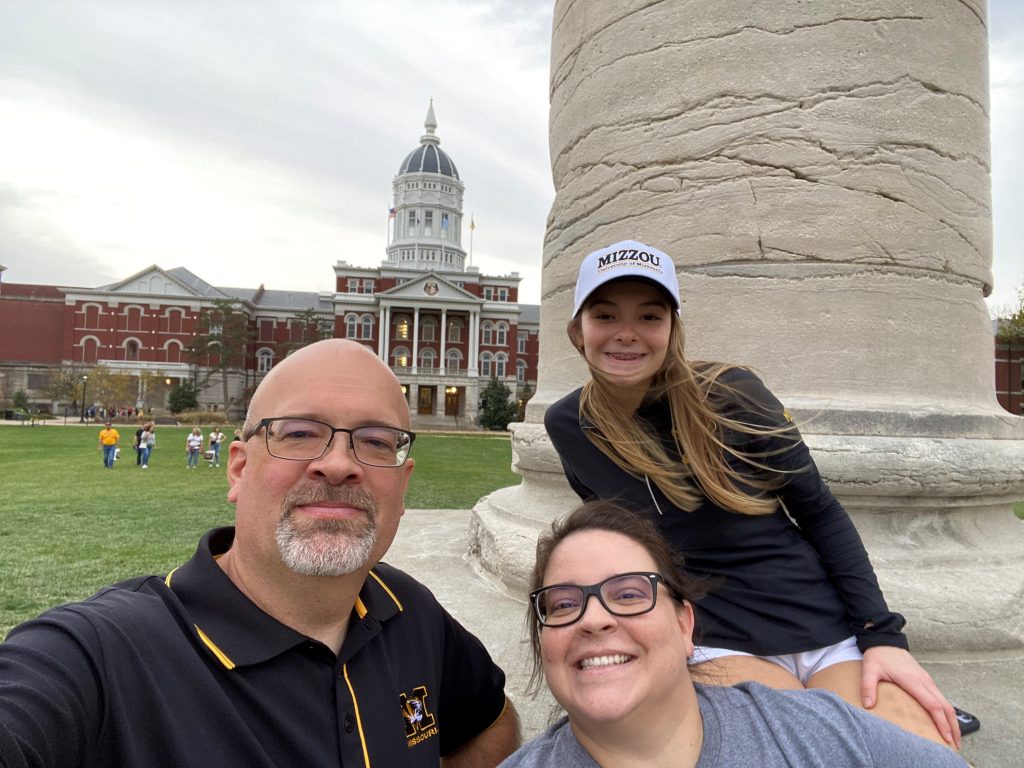Michelle and her family enjoy the University of Missouri's Quad.