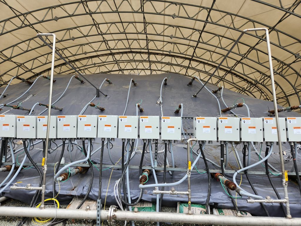 TRS installed heater wells horizontally to thermally desorb PFAS in a 2,000 cubic yard soil pile at Joint Base Elemendorf-Richardson.