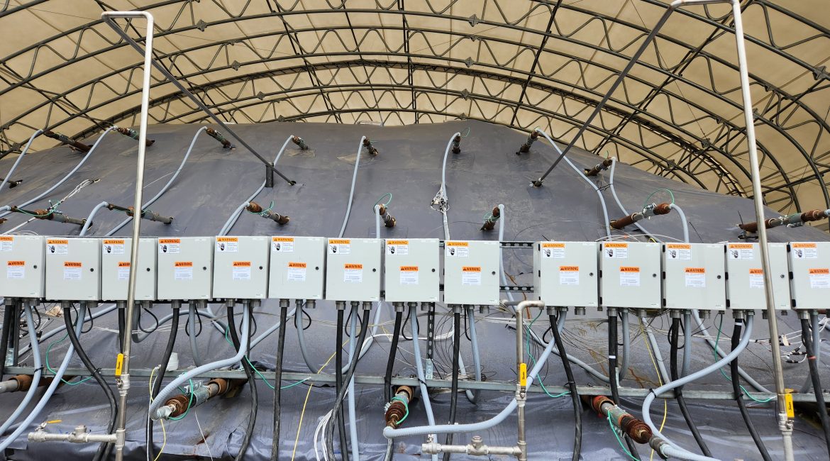 TRS installed heater wells horizontally to thermally desorb PFAS in a 2,000 cubic yard soil pile at Joint Base Elemendorf-Richardson.